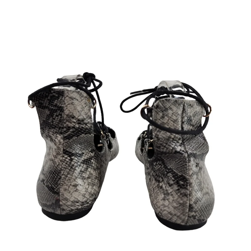 TOPSHOP Womens Kingdom Ghillie Gladiator Flats 8 Pointed‎ Snakeskin Faux Leather